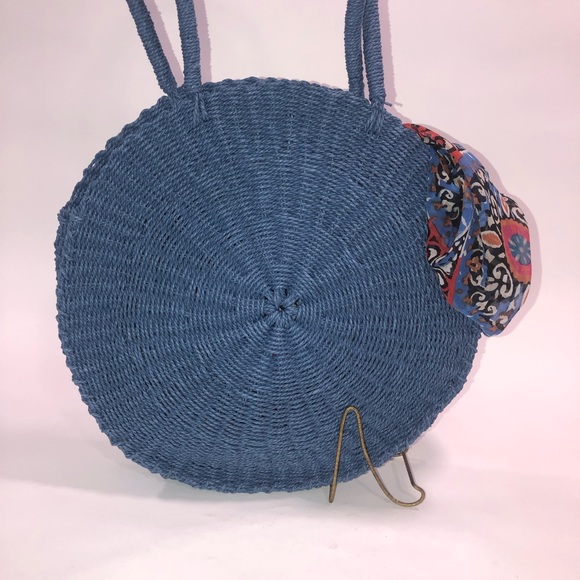 French Connection 15” blue natural fiber bag - WOW - Picture 4 of 11